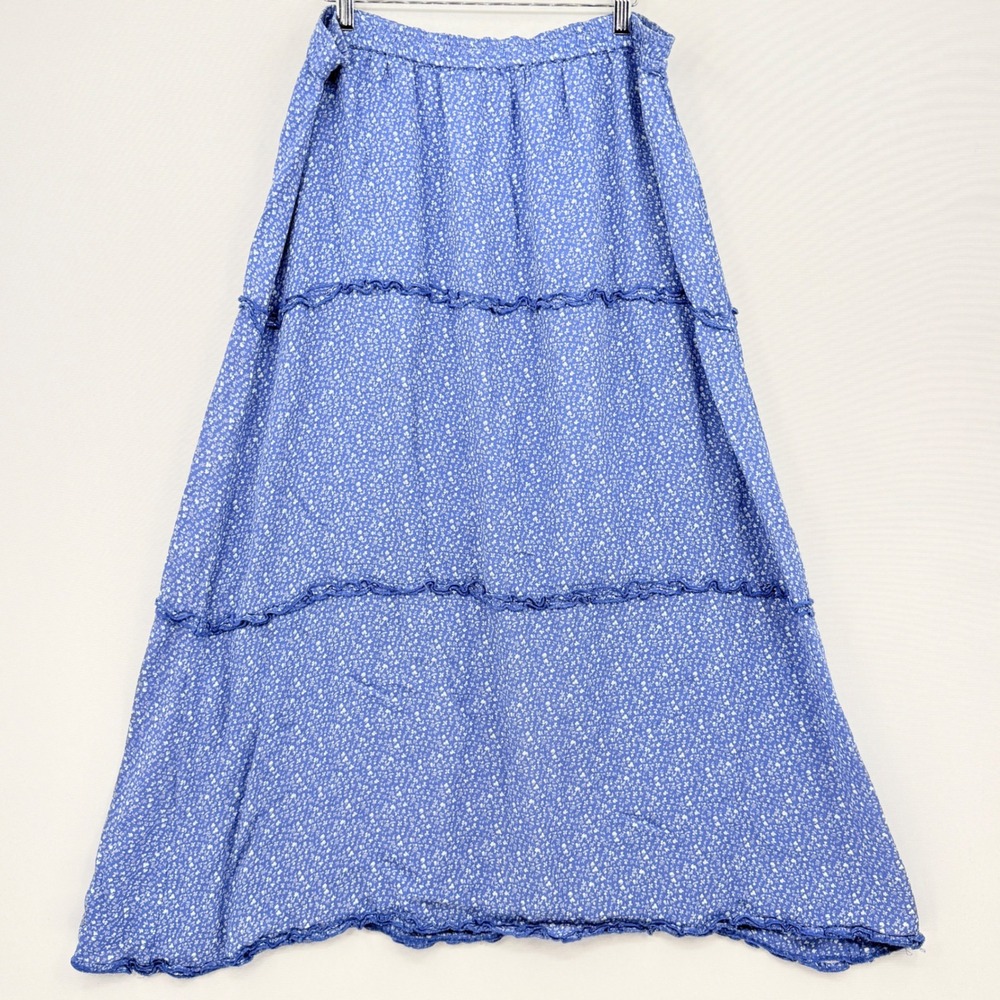 Bill Blass Maxi Skirt Womens XL Blue Floral Tiered Flowy Cottagecore Prairie